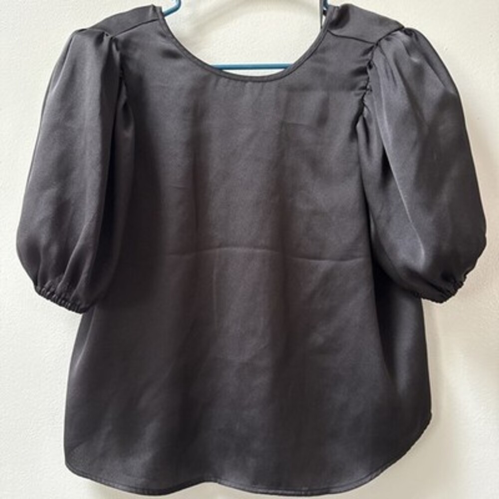Express Black Classic Keyhole Neck Balloon Short Sleeve Blouse Top Medium